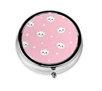 Cute Cat Face Polka Dot Round Pill Box with 3 Compartments, Mini Metal Pill Organizer for Purse or Pocket, Lightweight Portable for Daily Use Gifts Travel