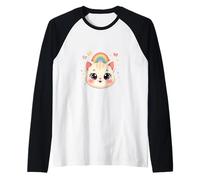 Cute Cat Face Rainbow Magic Raglan Baseball Tee