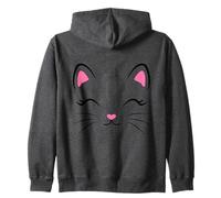 Cute Cat Face with Heart Minimalist Design Zip Hoodie