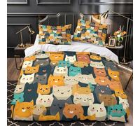 Cute cat faces 3D Print Quilt Cover 3-Piece Microfiber Hidden Zipper Teens Cartoon animal illustration Duvet Cover 2 Pillowcases Machine Washable Home Decor Kids & Boys Super king（260x220cm）