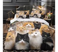 Cute Cat Faces Comforter Cover 3D Design Printed All Season 3 Piece Bedding Set Zipper DigitalVibrant Duvet Cover Luxury Breathable for Kids Teens Adults Women Youth Teenagers King（220x240cm）