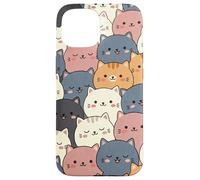 Cute Cat Faces Pattern Kawaii Anime Kitten Stack Aesthetic Case for iPhone 15