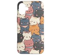 Cute Cat Faces Pattern Kawaii Anime Kitten Stack Aesthetic Case for iPhone 16 Plus