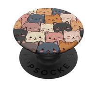 Cute Cat Faces Pattern Kawaii Anime Kitten Stack Aesthetic PopSockets Adhesive PopGrip