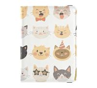 Cute Cat Faces with Various Expressions Leather Passport Holder Cover Wallet Anti Theft Money&Card Wallet for Men Trip Organizer