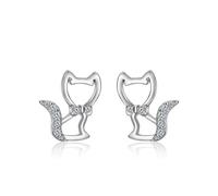 Cute Cat Female S925 Silver Earrings Micro-Inlaid Zircon Earrings Students, WOZUIMEI, Tray,