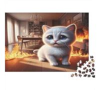 Cute Cat Fire Room 1000 Pieces Jigsaw Puzzles for Adults & Children, Recycled Cardboard, Non-Reflective, Cat Fire Scene, Stress Relief Fun, Great Gift Idea for Home Decor 70x50cm/1000pcs
