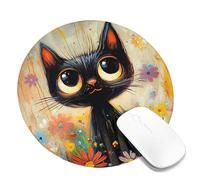 Cute Cat Floral Mouse Pad, Colorful Flowers Design, Spring Seasonal Desk Mousepad, Vibrant Art Style, Ideal for Home and Office Use, Non-Slip Feature Round 8x8 Inch
