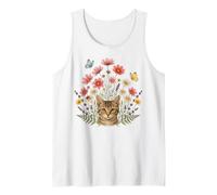 Cute Cat Flower Floral Feline Nature Graphic Tank Top
