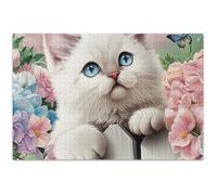 Cute Cat Flowers Kitten Floral 500 Pieces Jigsaw Puzzles for Adults Art Toy Painting Custom Puzzle Fall Scene Family White Elephant Gifts, 20.5x14.9 Inch