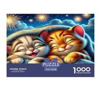 Cute Cat Fun And Challenging Family Game 1000 Pieces Puzzle -Two Cats Cosmic Background Cuddling for Adults Kids Great Gift Idea52x38cm/1000pcs