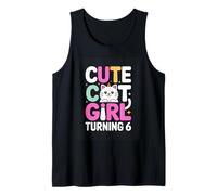 Cute Cat Girl Turning 6 Kawaii Kitty Birthday Tank Top