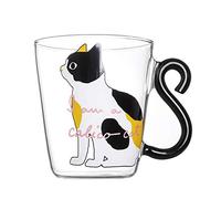 Cute Cat Glass Cup, Art Cartoon Heat-Resistant Mug Cup with Cat Tail Handle High Borosilicate Clear Drinking Glass Beer Mug for Microwave Coffee Tea Whiskey Milk(300ml/10.5oz)