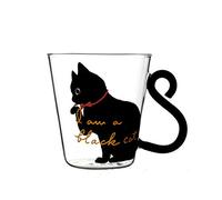 Cute Cat Glass Cup, Art Cartoon Heat-Resistant Mug Cup with Cat Tail Handle High Borosilicate Clear Drinking Glass Beer Mug for Microwave Coffee Tea Whiskey Milk(300ml/10.5oz)