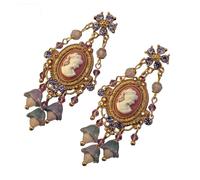 Cute Cat Gold Tone Stud Earrings with Bow Tie and Heart Shaped Drops Dangle Earrings Jewelry