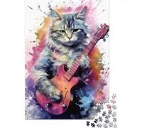 Cute Cat Guitars Play 1000-Piece Adult Jigsaw Puzzle, 38x26cm/1000pcs, A Relaxing Project for Evenings at Home; Smooth White Cardboard Pieces