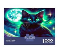 Cute Cat Heavyweight Paper Black Cat Moonlit Jigsaw Puzzle Interactive Relaxing Activity 52x38cm/1000pcs