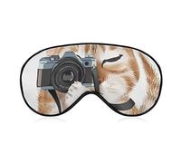 Cute Cat Holding A Camera Sleep Mask Cartoon Animal Cat Blindfold for Sleeping Elastic Blackout Eye Mask Cover for Full Night's Sleep Travel and Nap