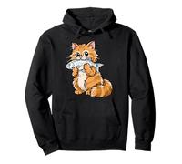 Cute Cat Holding Fish Kawaii Fishing Kitten Pullover Hoodie