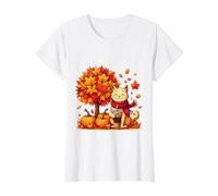 Cute Cat Holding Iced Coffee Under Fall Tree Autumn Cat Leaf Value Graphic T-Shirt, Women, White, S