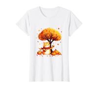 Cute Cat Holding Iced Coffee Under Fall Tree Autumn Cat Leaf Value Graphic T-Shirt, Women, White, XS