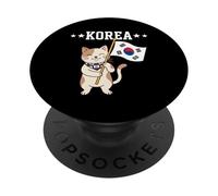 Cute Cat Holding South Korea Flag PopSockets Adhesive PopGrip