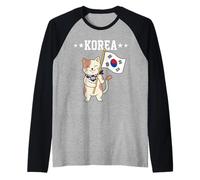 Cute Cat Holding South Korea Flag Raglan Baseball Tee
