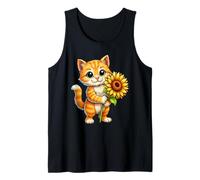 Cute Cat Holding Sunflower Flower Tank Top