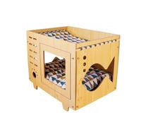 Cute Cat Houses Cat Kennel, Wooden Double-layer Hammock Kennel, Cat Kennel, Soft Cushion, Hollow Splicing, Assembled Cat House Cat House Garden(A)