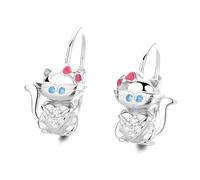Cute Cat Huggie Hoop Earrings for Women Girls, 925 Sterling Silver with CZ Crystal & Pink Enamel Bow, Hypoallergenic Tiny Kitten Hug Heart Animal Jewellery Gift for Pet Lovers Birthday