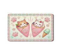 Cute Cat Ice Cream Dish Drying Mats for Kitchen, Peach Paw Print Absorbent Rubber Drainer Rack Mat, Summer Playful Cartoon Drying Pad for Coffee Bar 12x20 Inch