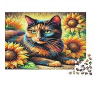 Cute Cat Impossible Puzzle for Adults 1000 Pieces Cat Among Sunflowers Challenging Game 70x50cm/1000pcs