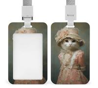 Cute Cat in A Dress Hat Victorian Style ID Badge Holder Retractable Clip Card Holder Card Protector Name Badge Name Tag for Work Office Doctor Nurse