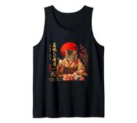 Cute Cat in Kimono Enjoying Sushi Feast Tank Top