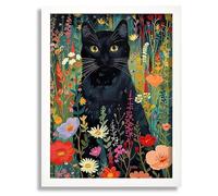 Cute Cat In Poppy Field Art Print Wall Art Framed Picture Flower Artwork Gift Poster A5 - Wall Art Home Decor Movie Poster Canvas Film Cinema Retro Vintage Cult Classic Nostargic Saga Modern reprint