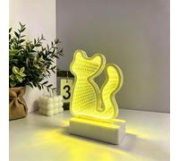 Cute Cat Infinity Mirror Tunnel Neon Sign,3xAA Battery Powered 3D LED Desktop Neon Light Signs for Bedroom Pet Room Birthday Aesthetic Decor Gift