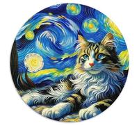 Cute Cat Jigsaw 1000 Piece Round Puzzle Starry Sky Elements Jigsaw Puzzles Relax Puzzles Games for Family Game And Birthday Gift Idea for Friends 1000pcs (67.5x67.5cm)