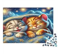 Cute Cat Jigsaw Puzzle 1000 Piece | Sustainable Recycled Paper Two Sleepy Kittens Under Blanket for Adults & Teens Gift 38x26cm/1000pcs