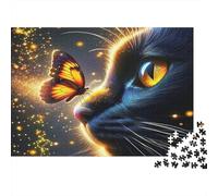 Cute Cat Jigsaw Puzzle Black Cat Butterfly 1000 Pieces for Couples Logic Skill Party Puzzle Gift for Collectors 70x50cm/1000pcs