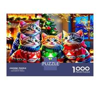 Cute Cat Jigsaw Puzzle Cats Christmas Sweaters 1000 Pieces Adults Jigsaws Extra-thick Cardboard for Couples Logic Skill 38x26cm/1000pcs