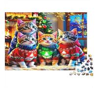 Cute Cat Jigsaw Puzzle Cats Christmas Sweaters 1000 Pieces Adults Jigsaws Extra-thick Cardboard for Couples Logic Skill 38x26cm/1000pcs