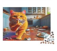 Cute Cat Jigsaw Puzzle for Adults 1000 Pieces Ginger Cat in Messy Kitchen Recycled Paper | Fun And Challenging Game 38x26cm/1000pcs