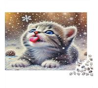 Cute Cat Jigsaw Puzzle Kitten Snow 1000 Pieces Puzzles for Adults And Kids Thick Cardboard for Collectors Relaxation 38x26cm/1000pcs