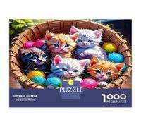 Cute Cat Jigsaw Puzzles 1000 Pc Recycled Paper Kittens in A Basket with Easter Eggs for Adults Kids Hard Difficult Challenge Educational Game Home Activity 38x26cm/1000pcs