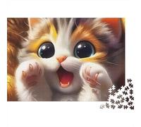 Cute Cat Jigsaw Puzzles 1000 Pieces for Adults Excited Kitten Reaching Out with Paws Premium Thick Sturdy Vibrant Challenging Stress Relief Family Game Gift 70x50cm/1000pcs