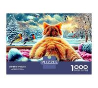 Cute Cat Jigsaws 1000 Piece Puzzle in Snowy Winter Village Art Colourful Challenging Brainteasing Educational Games for Adults Kids 70x50cm/1000pcs