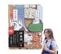 Cute Cat Journal Notebook - PU Cover 5.75 Inches Magnetic Planner | Colour Page Student Handbook | Cartoon Writing Book For Notes Homework School Gift For Kids Teenage Girls