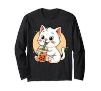 Cute Cat Kawaii Anime Drinking Bubble Tea Girl Kids Long Sleeve T-Shirt