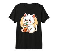Cute Cat Kawaii Anime Drinking Bubble Tea Girl Kids Premium T-Shirt