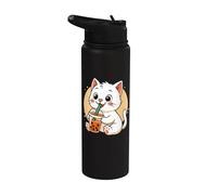 Cute Cat Kawaii Anime Drinking Bubble Tea Girl Kids Stainless Steel Insulated Water Bottle